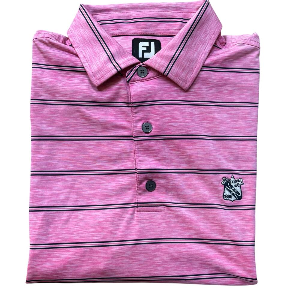 FootJoy Performance Golf Polo Pink Navy Stripe Men's Large Ridgewood CC Logo